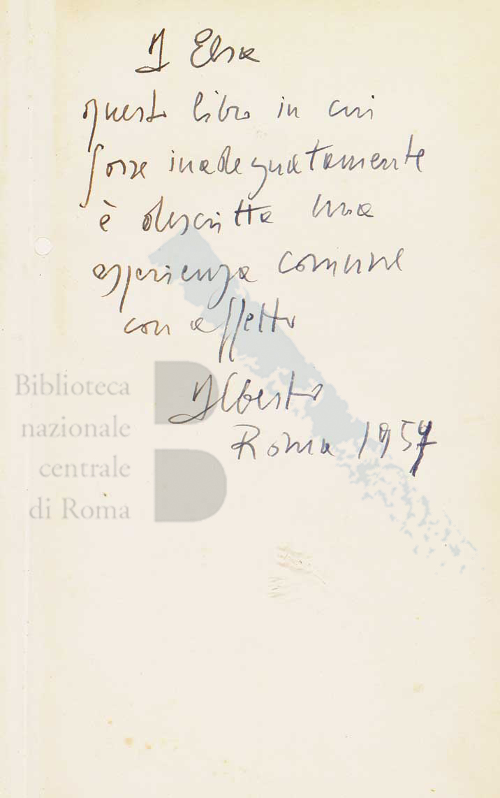 Dediga autografa di A. Moravia a E. Morante datata 1957