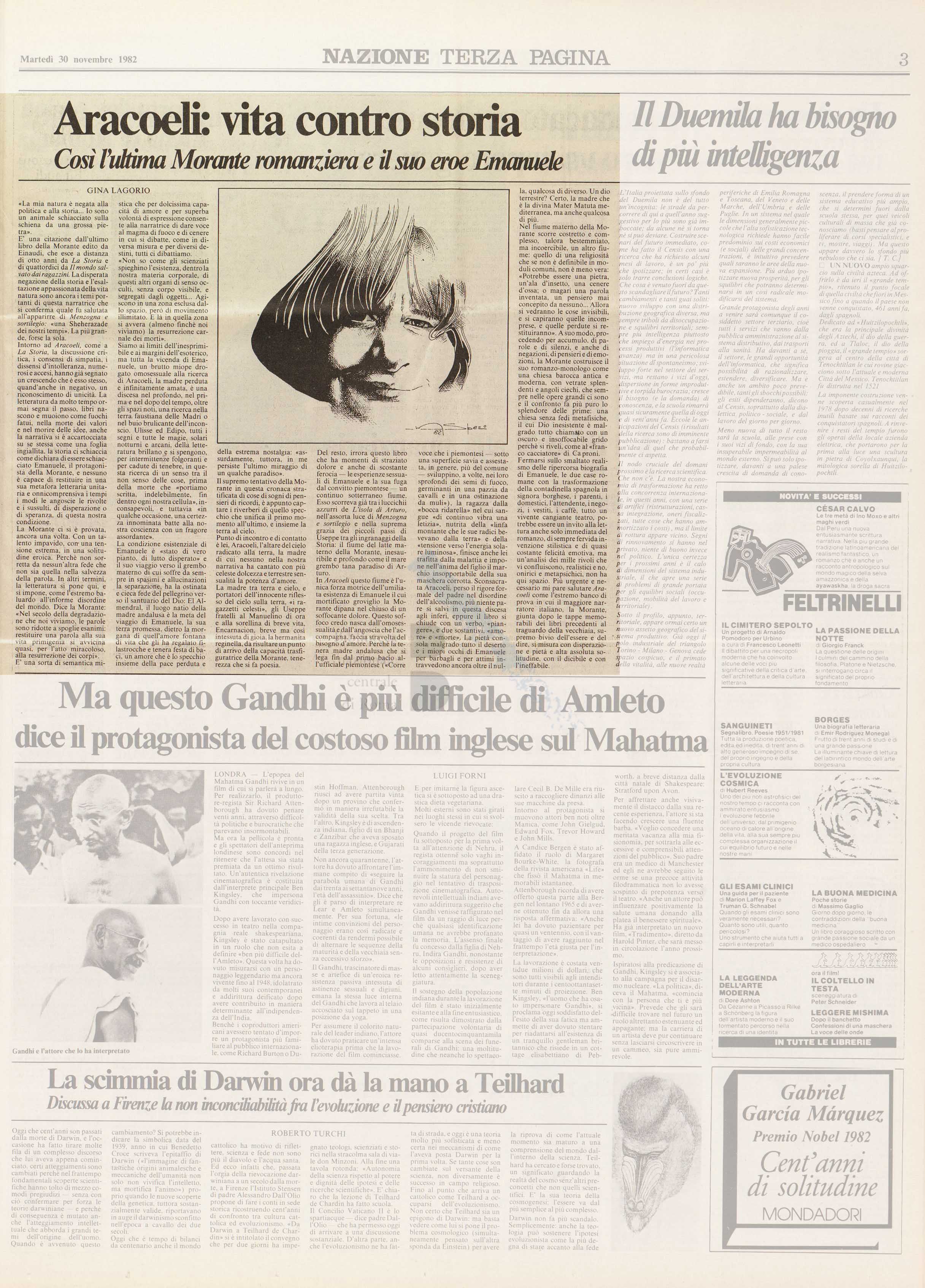 articolo critico di Gina Lagorio sul romanzo Aracoeli di Elsa Morante