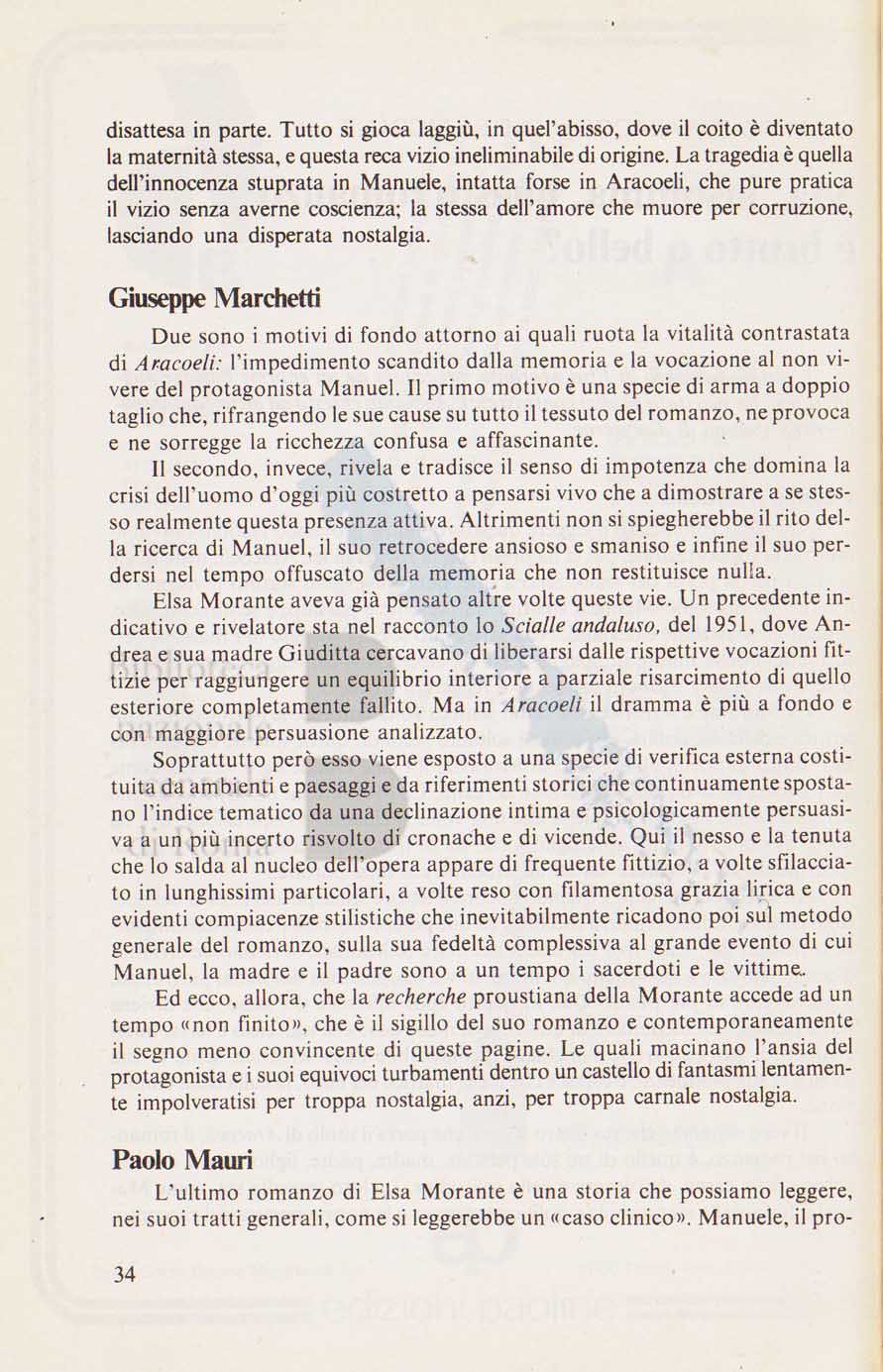 giudizi di diversi critici sul romanzo Aracoeli di Elsa Morante pagina 2 di 5
