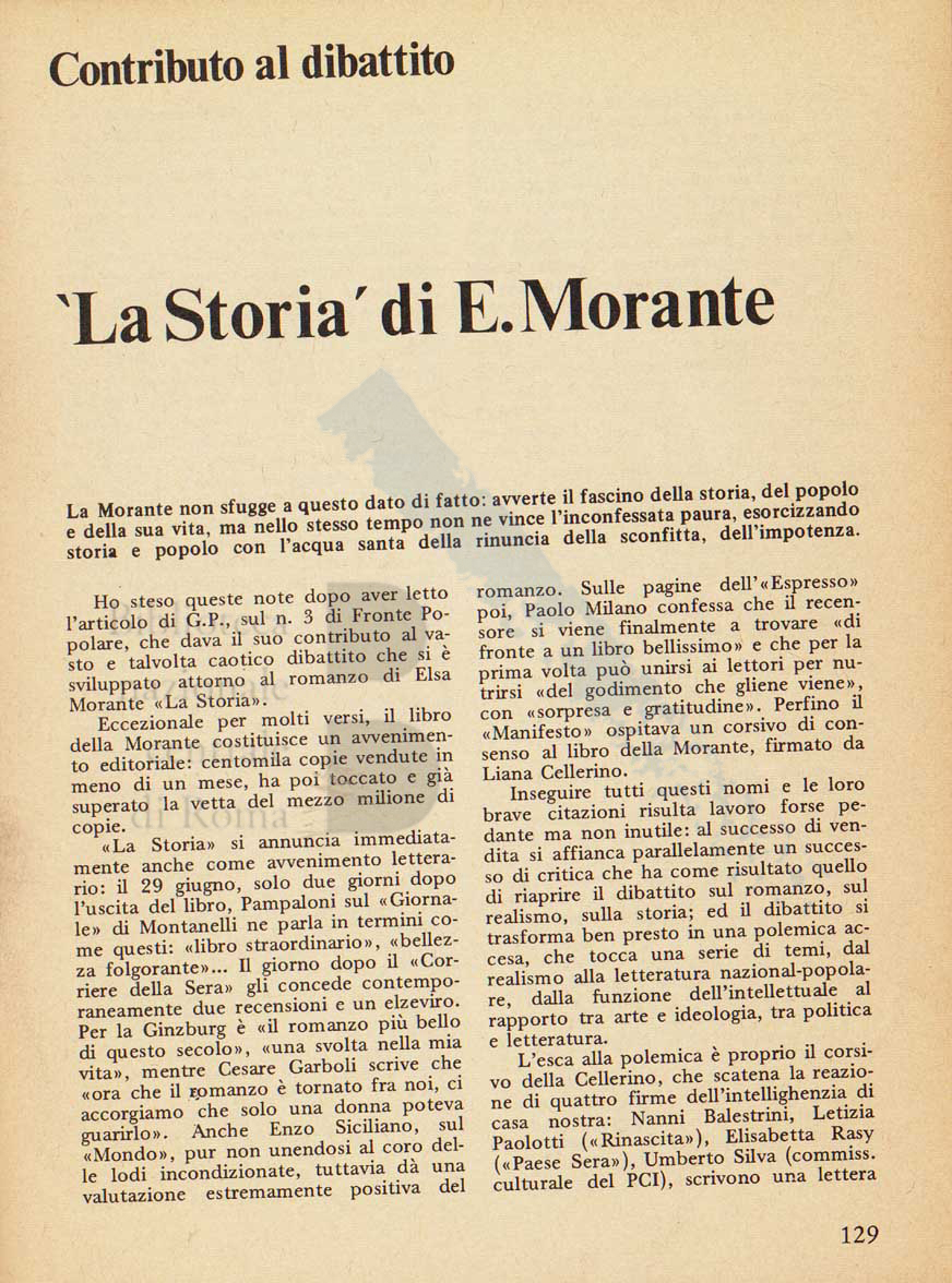 articolo critico di G. B. sul romanzo La Storia di Elsa Morante pagina 1 di 7