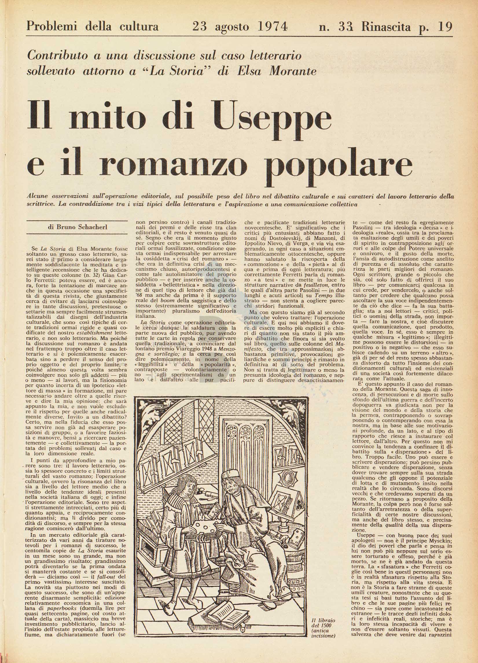 Articolo critico di Bruno Schacherl sul romanzo La Storia di Elsa Morante pagina 1 di 2
