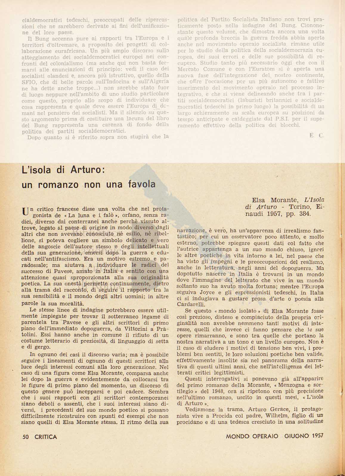 Articolo critico di Esther Fano sul romanzo L'isola d'Arturo di Elsa Morante pagina 1 di 2