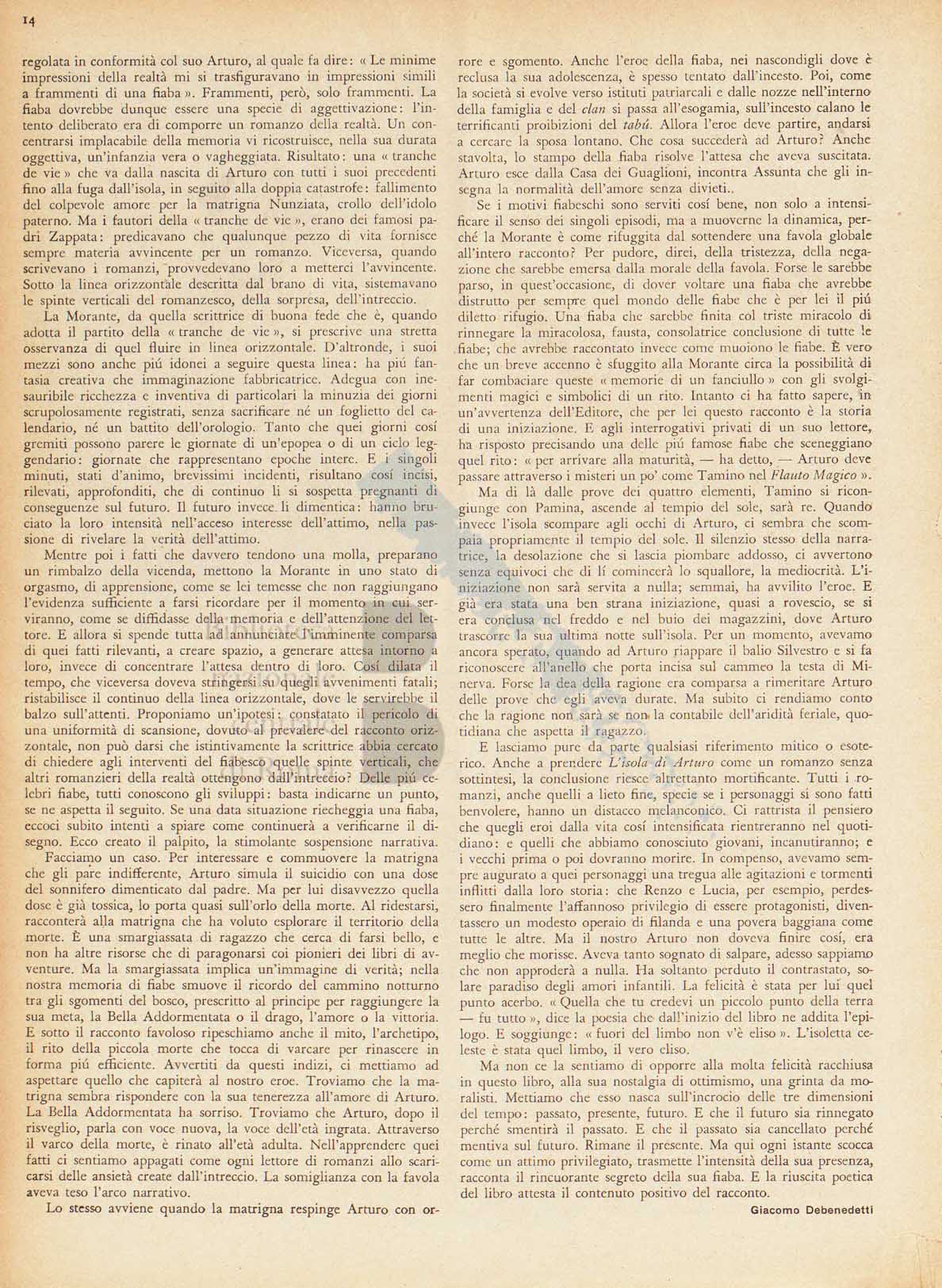 Articolo critico di Giacomo Debenedetti sul romanzo L'isola d'Arturo di Elsa Morante pagina 2 di 2