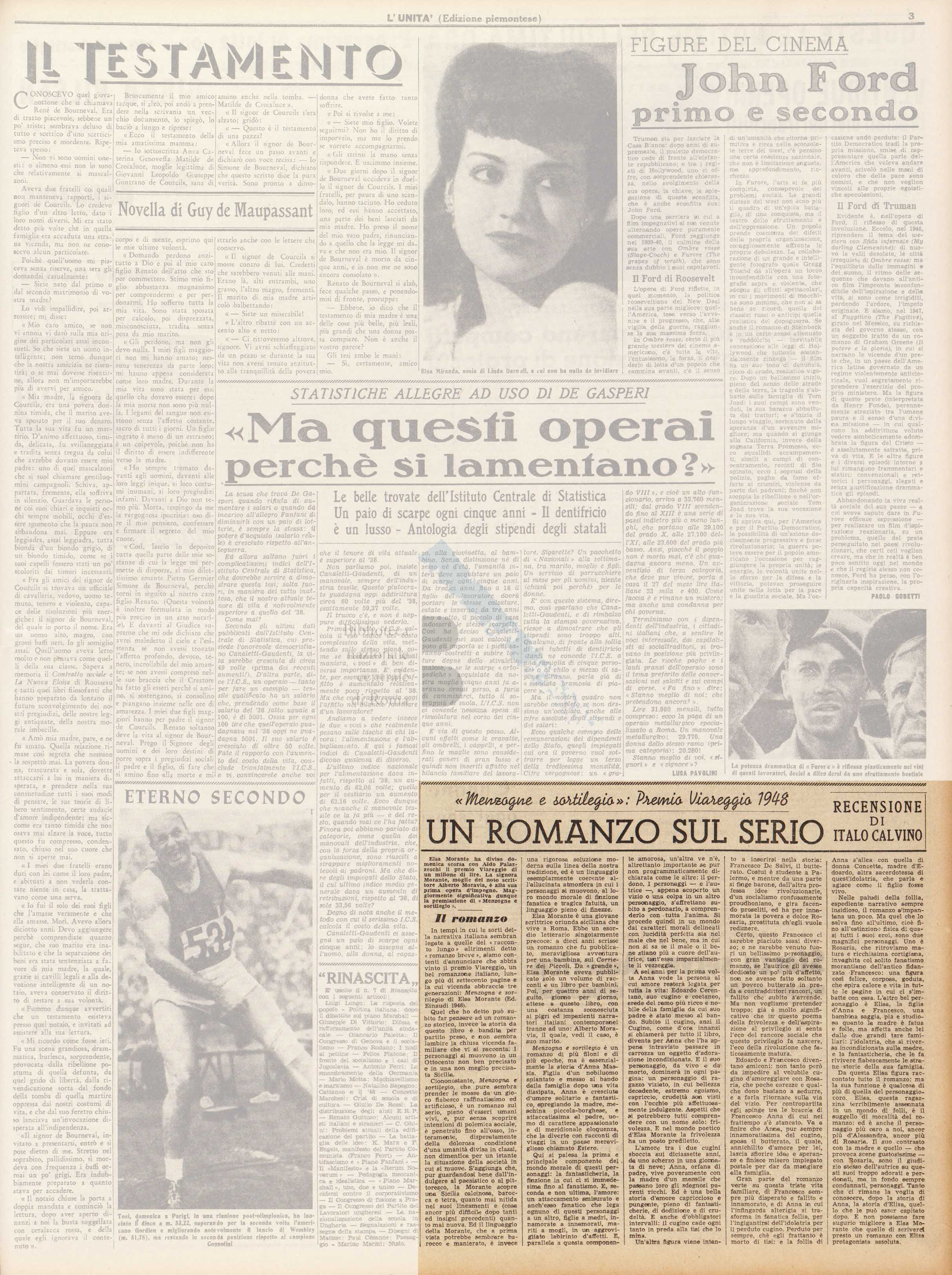 Articolo critico di Italo Calvino sul romanzo Menzogna e sortilegio di Elsa Morante