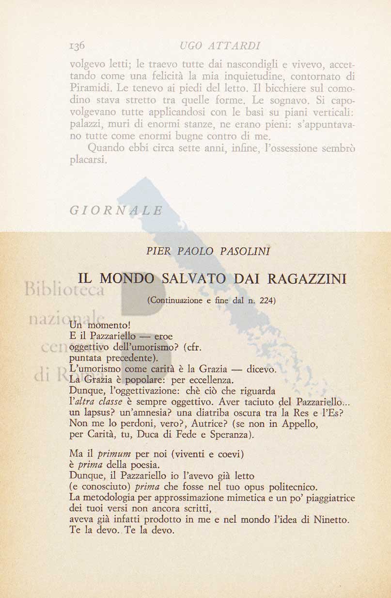 Articolo critico di Pier Paolo Pasolini su Il mondo salvato dai ragazzini di Elsa Morante